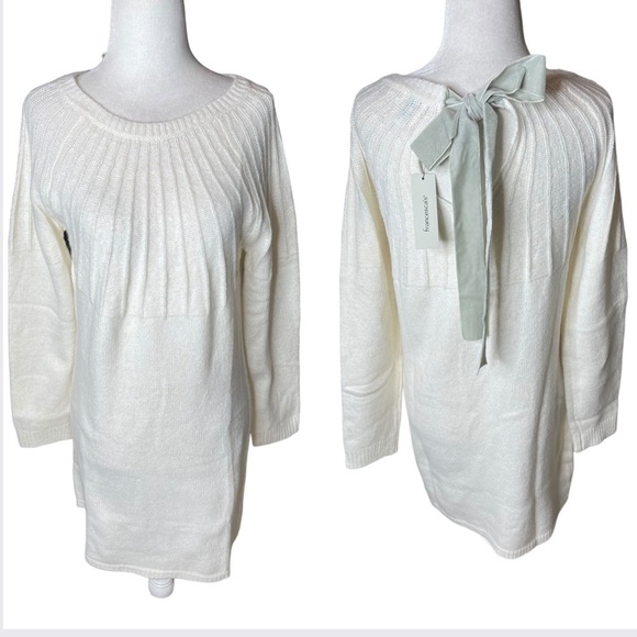 Francesca’s Blue Rain Cozy Winter Sweater Dress Velvet Pleated Chest Small NWT - Picture 1 of 16
